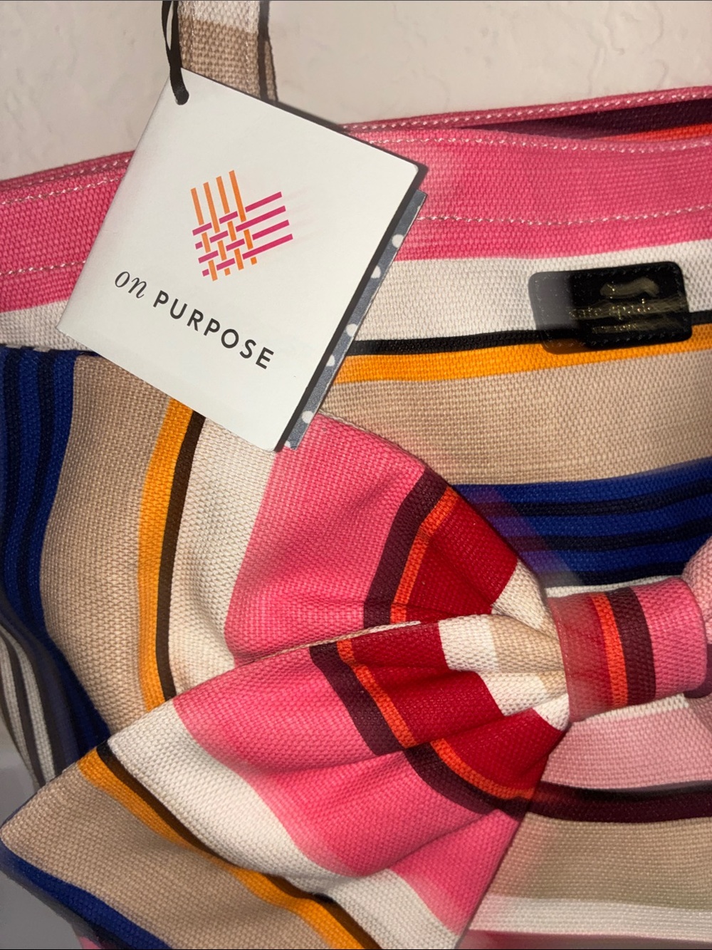kate spade Pink, Blue & Red Striped Bow Tote - Picture 9 of 17